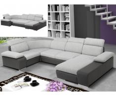 Sofá cama rinconero XXL de tela y piel sintética CYRANO - Bicolor gris claro/gris antracita - Ángulo derecho