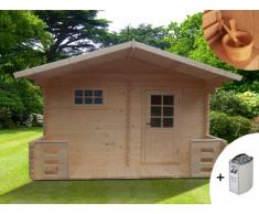 Sauna de uso exterior 4/5 plazas KEVEREI III - 2 cuartos + calefactor 6kW + kit de accesorios