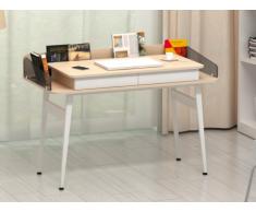 Escritorio PERCY - 2 cajones - MDF y Cristal templado - Roble y Blanco