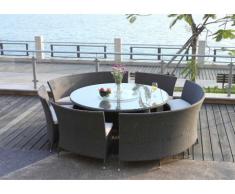REBAJAS - Comedor de jardín RIO GRANDE de resina trenzada wengué: 1 mesa, 2 bancos y 4 sillones