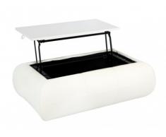 Mesa de centro LAUREEN - Tapa elevable - Piel sintética - Color blanco