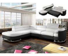 Sofá cama rinconero de piel sintética MYSEN - Blanco y negro - Ángulo izquierdo