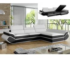 Sofá cama rinconero de piel sintética ORLEANS - Blanco con tiras negras - Ángulo derecho