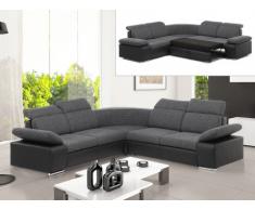 Sofá cama rinconero simétrico de tela y piel sintética RABELAIS - Bicolor gris antracita y negro