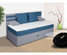 Pack boxspring de cabecero + somier abatible + colchón + cubre colchón PERFECT de DREAMEA - tela gris y azul - 90x200cm