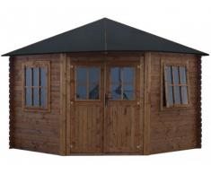 Caseta de jardín KOYOMA de madera con tratamiento clase III marrón - superficie 9m2 - 28mm de espesor - techo de fieltro asfáltico