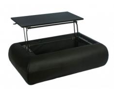 Mesa de centro LAUREEN - Tapa elevable - Piel sintética - Color negro