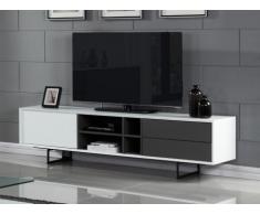 Mueble TV ANGIE - 2 cajones y 1 puerta - MDF y patas de metal - Blanco y gris