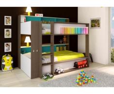 Cama litera DORIAN - 2x90x190 cm - Estantes - Fondo azul