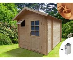 Sauna de uso exterior 3/4 plazas HELSINKI II - 2 piezas + calefactor HARVIA 6kW + kit de accesorios