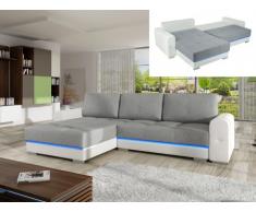 Sofá cama rinconero tapizado de tela y piel sintética KEREN con leds - Gris y blanco - Ángulo izquierdo