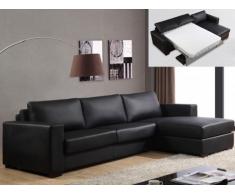 Sofá cama rinconero reversible de piel sintética TEMUCO II - Negro