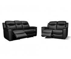 Sofás 3+2 plazas relax EVASION de piel - negro - Con mesa auxiliar