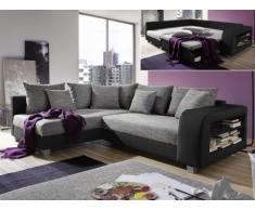 Sofá cama rinconero de tela y piel sintética KUOPIO - Gris/negro - Ángulo izquierdo