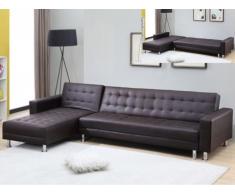 Sofá cama rinconero WILLIS - Ángulo reversible - Piel sintética - Chocolate