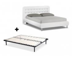 Cama FLORENTIN + Somier de láminas - 140x190 cm - Piel sintética
