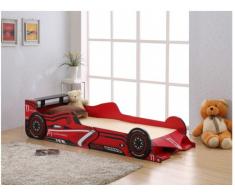 Cama coche FORMULE 1 - 90x190 cm - MDF rojo - LEDs