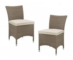 Conjunto de 2 silla de jardín ALANDA - Resina trenzada caramelo con asiento crema