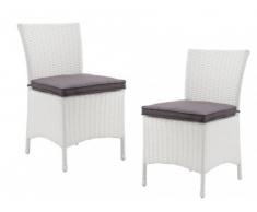 Conjunto de 2 sillas de jardín ALANDA - Resina trenzada - Blanco, asientos gris