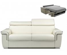Sofá cama italiano de 3 plazas de piel sintética ALTESSE - Blanco con ribete gris