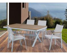 Comedor de jardín PADANG - Mesa, 4 sillas - Blanco y aluminio color madera