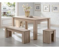 Conjunto mesa + 1 banco + 2 taburetes ALARIE - 6 comensales - Color roble