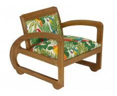 Sillón de teca y tela DENPASAR - Estampado de papagayo