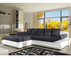 Sofá cama rinconero de tela y piel sintética con LEDs MATTIAS - Blanco y gris - Ángulo izquierdo