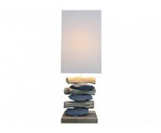 Lámpara de mesa LOPRA - Madera y piedras - Altura 62 cm