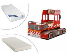 Cama nido SAPEUR 2x90x190 cm - MDF rojo + 2 colchones de espuma 90x190 cm
