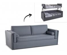 Sofá cama superpuesto 3 plazas de tela CHANA - Gris