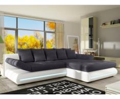 Sofá cama rinconero de tela y piel sintética con leds MATTIAS - Blanco y gris - Ángulo derecho