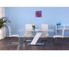REBAJAS - Mesa de comedor YOLA - 6 comensales - MDF y cristal templado - Blanco