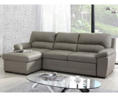 Sofá cama rinconero de piel ETIENNE - Gris - Ángulo izquierdo