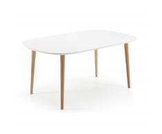 Mesa extensible Oqui ovalada 160-260 cm, natural y blanco