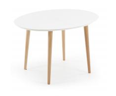 Mesa extensible Oqui ovalada 120-200 cm, natural y blanco