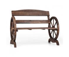 Blumfeldt Ammergau Banco para jardín Ruedas de carro Banco de madera 108x65x86 cm Pino quemado (GDI5-Ammergau)