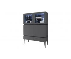 MobilierMoss Vitrina 4 puertas 2 cajones color lacado gris mate - Galatik