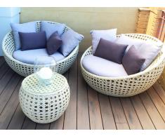 Set lounge Luna rattan blanco