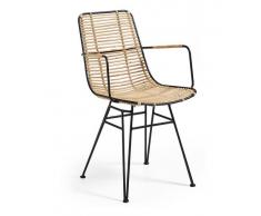 Silla natural rattan metal negro
