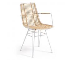 Silla natural rattan metal blanco
