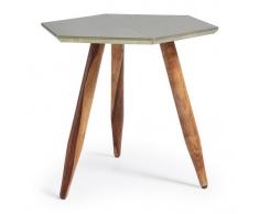 Mesa hexagonal madera plata remaches
