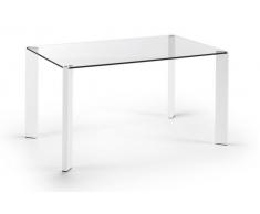 Mesa comedor cristal transparente patas blanco Urban 140x90