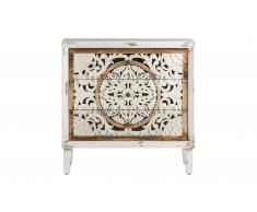 Comoda vintage Calcuta 3 cajones tallada en blanco y madera