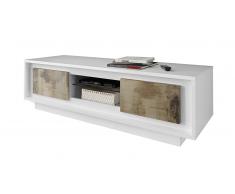 Solna - Mueble TV 156 cm de diseño lacado blanco y madera pero