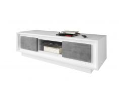 Solna - Mueble TV 156 cm de diseño lacado blanco y hormigón