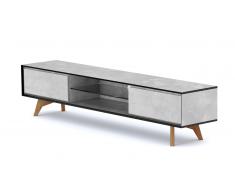 Mueble TV efecto hormigón y patas de madera - Svartan