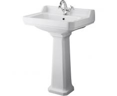 HUDSON REED Lavabo en Cerámica de 595mm Monoforo con Pedestal Tradicional - Carlton