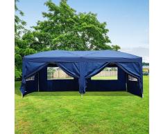 Outsunny Carpa Pérgola de Jardín con Ventanas y Cortinas - Azul Oscuro - Tela