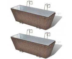 VIDAXL Balcón Jardinera De Ratán Trapecio Set De 2 Piezas 50 cm Marrón - VIDAXL